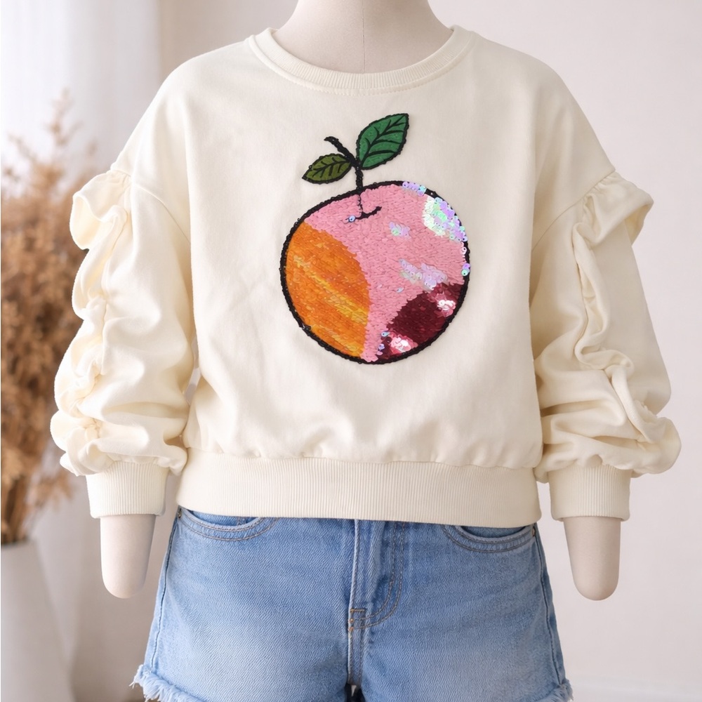 Kids doe a dear‎ Sweater with Sequin Fruit Design